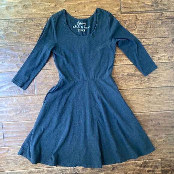 Pact Womens XS Fit and Flare Gray Dress 3/4 Sleeve Organic Cotton Blend - Picture 1 of 7